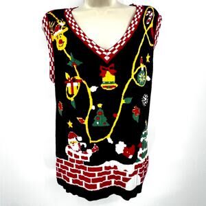 Christmas Vest Women's Large Holiday Party Ugly Sweater Colorful Novelty Vintage